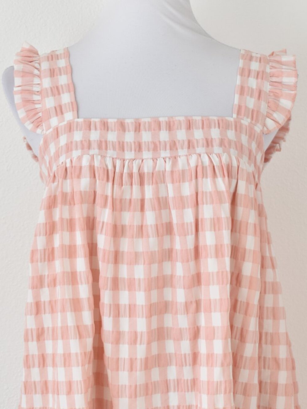 Storia Pink Gingham Babydoll Mini Dress NEW - M - Picture 2 of 10